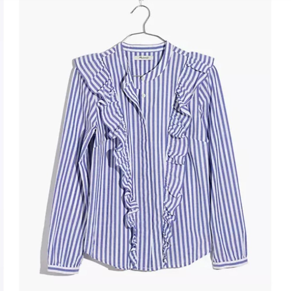Madewell Striped Ruffle Front Blouse